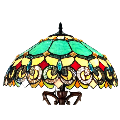 Close-up view of stained glass shade. Tabletop Tiffany Lamp Aubrey Victorian by Chloe Lighting