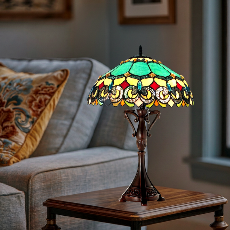 26-inch Tabletop Tiffany Lamp Aubrey Victorian by Chloe Lighting in living room setting