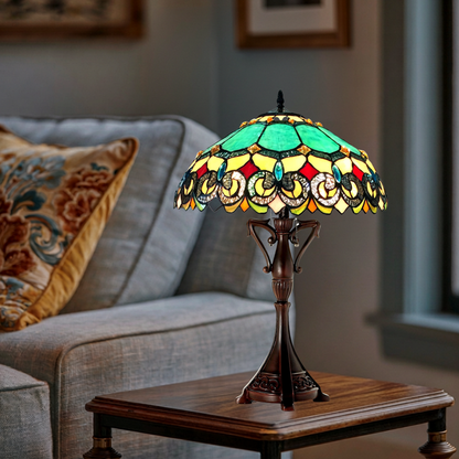 26-inch Tabletop Tiffany Lamp Aubrey Victorian by Chloe Lighting in living room setting