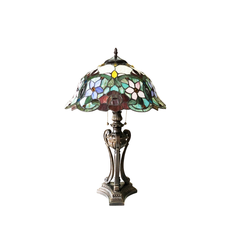 Unlit view. Vintage Tiffany Table Lamp Piper Roses by Chloe Lighting