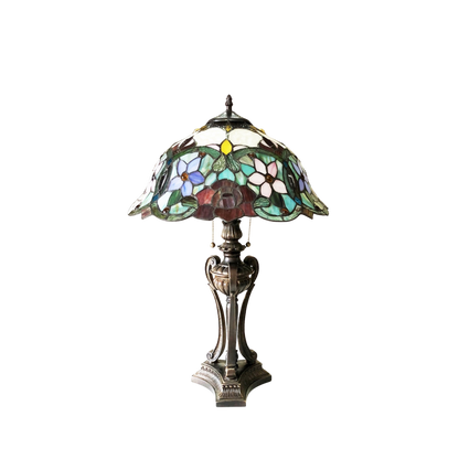 Unlit view. Vintage Tiffany Table Lamp Piper Roses by Chloe Lighting