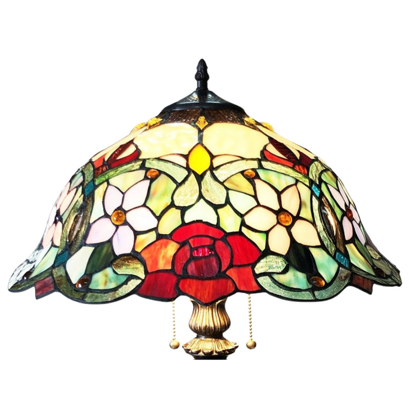 Close-up view of stained glass shade. Vintage Tiffany Table Lamp Piper Roses by Chloe Lighting