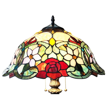 Close-up view of stained glass shade. Vintage Tiffany Table Lamp Piper Roses by Chloe Lighting