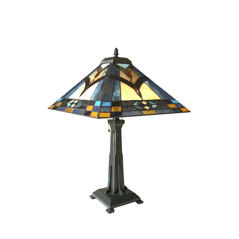 Unlit view. Tiffany Style Table Lamp Ethan Mission by Chloe Lighting