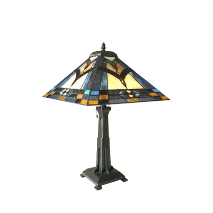 Unlit view. Tiffany Style Table Lamp Ethan Mission by Chloe Lighting