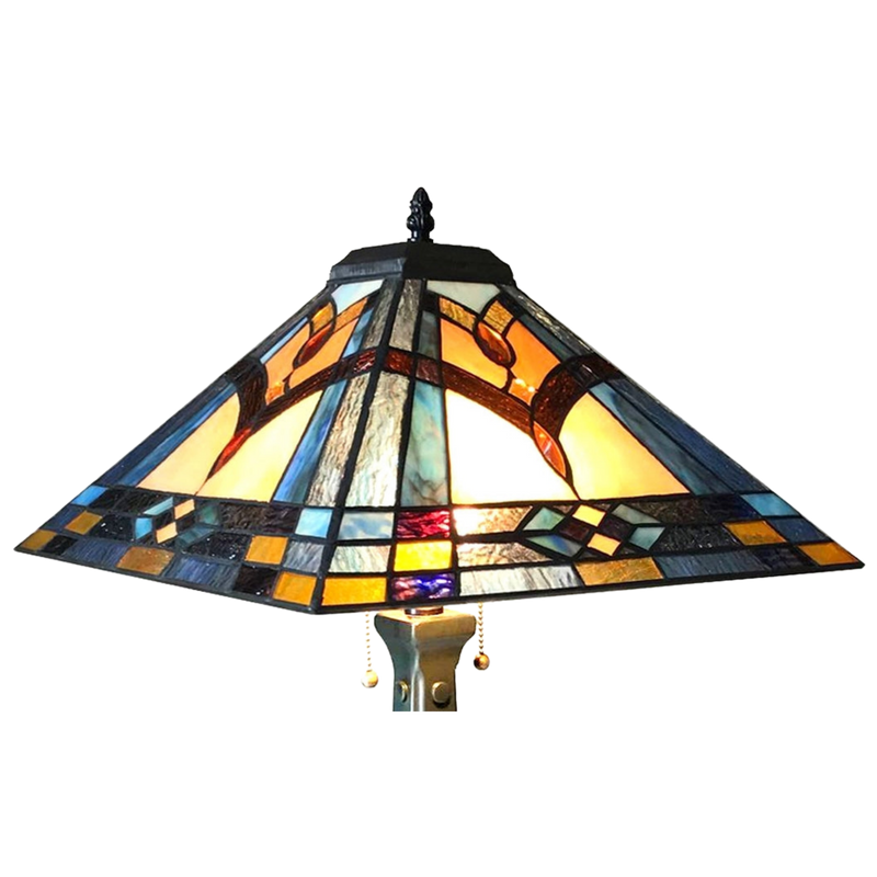 Close-up view of stained glass shade. Tiffany Style Table Lamp Ethan Mission by Chloe Lighting