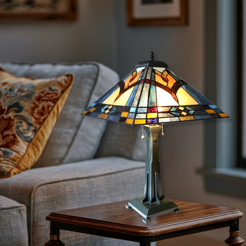 23-inch Tiffany Style Table Lamp Ethan Mission by Chloe Lighting in living room setting