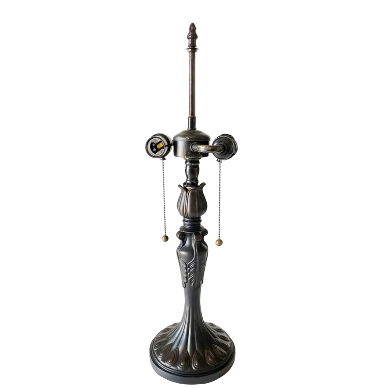 View of lamp base and hardware without shade. Tiffany Style Table Lamp Ryce Peacock by Chloe Lighting