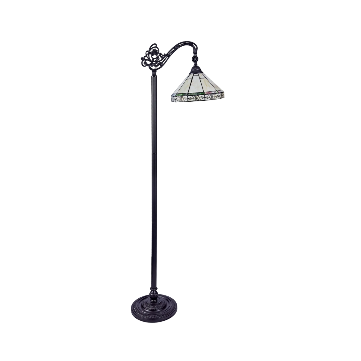 Unlit view. 62-inch Tiffany Stained Glass Floor Lamp Belle Mission Reading by Chloe Lighting