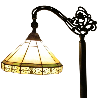 Closeup 62-inch Tiffany Stained Glass Floor Lamp Belle Mission Reading by Chloe Lighting. 