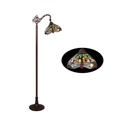 Unlit view. Tiffany Stained Glass Floor Lamp Anisoptera Purity Dragonfly Reading by Chloe Lighting