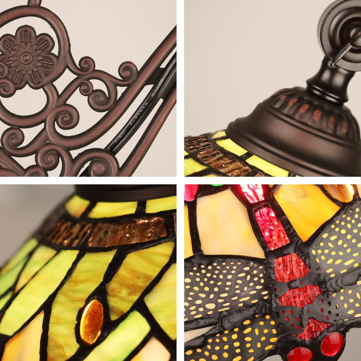 Closeup view of shade. Tiffany Stained Glass Floor Lamp Anisoptera Purity Dragonfly Reading by Chloe Lighting