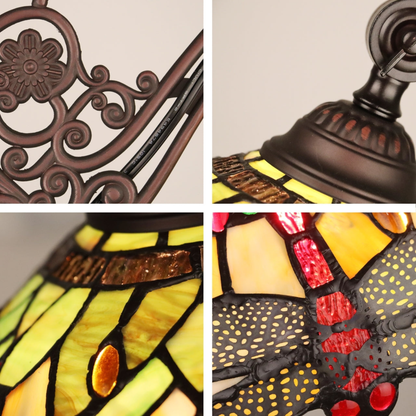 Closeup view of shade. Tiffany Stained Glass Floor Lamp Anisoptera Purity Dragonfly Reading by Chloe Lighting