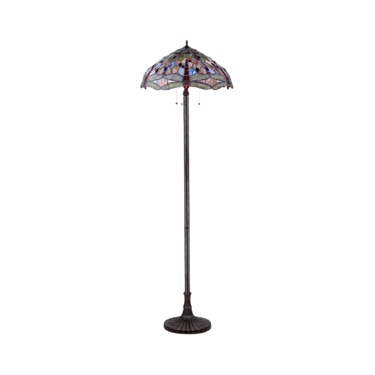 Unlit view. 66-inch Tiffany Stained Glass Floor Lamp Anisoptera Purity Dragonfly by Chloe Lighting