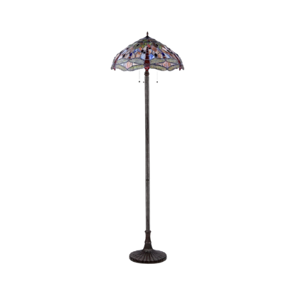 Unlit view. 66-inch Tiffany Stained Glass Floor Lamp Anisoptera Purity Dragonfly by Chloe Lighting