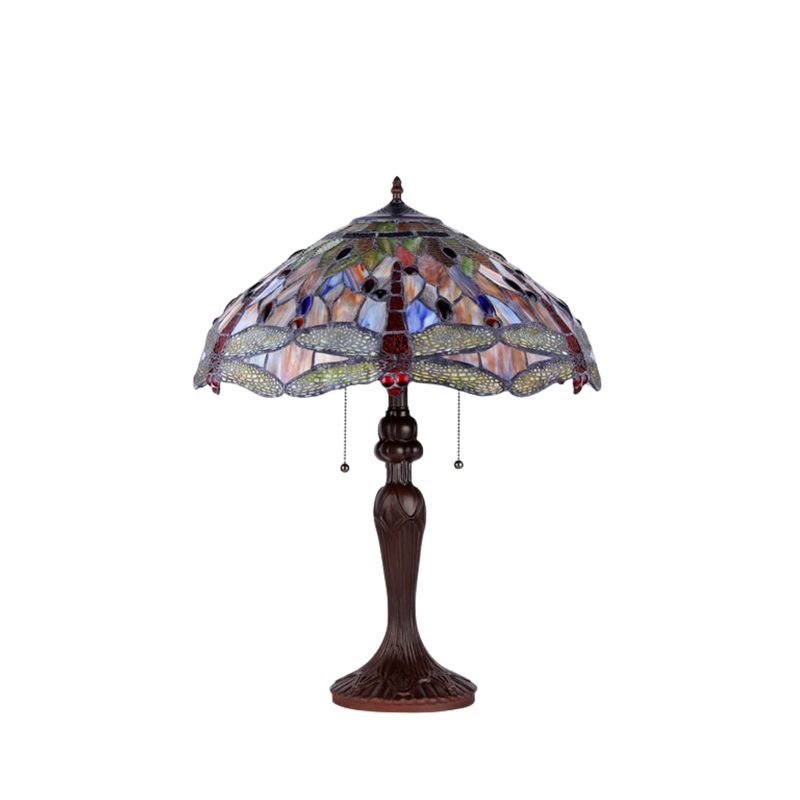 Unlit view. Tiffany Inspired Table Lamp Anisoptera Purity Dragonfly by Chloe Lighting