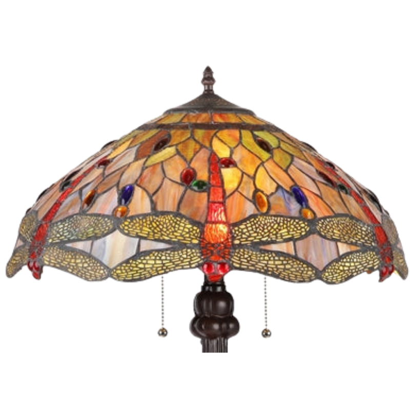 Close-up view of stained glass shade. Tiffany Inspired Table Lamp Anisoptera Purity Dragonfly by Chloe Lighting