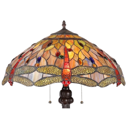 Close-up view of stained glass shade. Tiffany Inspired Table Lamp Anisoptera Purity Dragonfly by Chloe Lighting