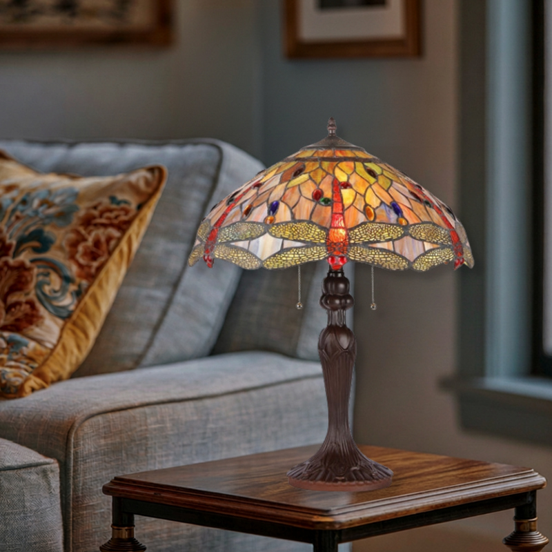 25-inch Tiffany Inspired Table Lamp Anisoptera Purity Dragonfly by Chloe Lighting in living room setting