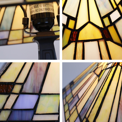 Close-up views of shade, stained glass, and lamp details. Tabletop Tiffany Lamp Kinsey Mission by Chloe Lighting