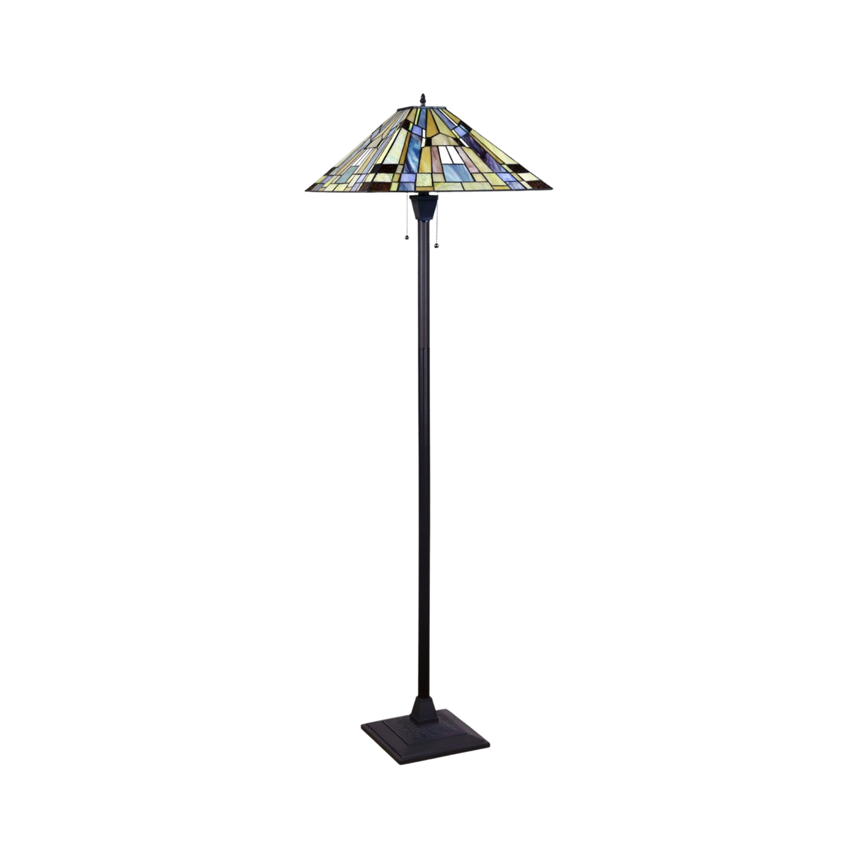 Unlit view. 66-inch Tiffany Glass Floor Lamp Kinsey Mission by Chloe Lighting