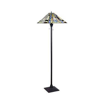 Unlit view. 66-inch Tiffany Glass Floor Lamp Kinsey Mission by Chloe Lighting