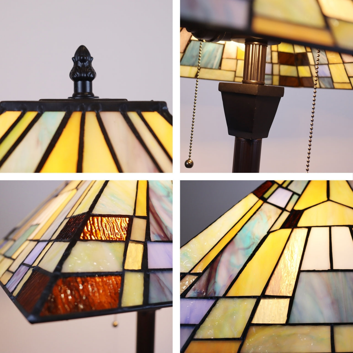 Close-up views of shade and lamp details. Tiffany Glass Floor Lamp Kinsey Mission by Chloe Lighting