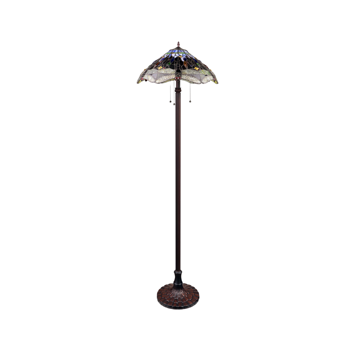 Unlit view. 65-inch Tiffany Type Floor Lamp Dragan Dragonfly by Chloe Lighting