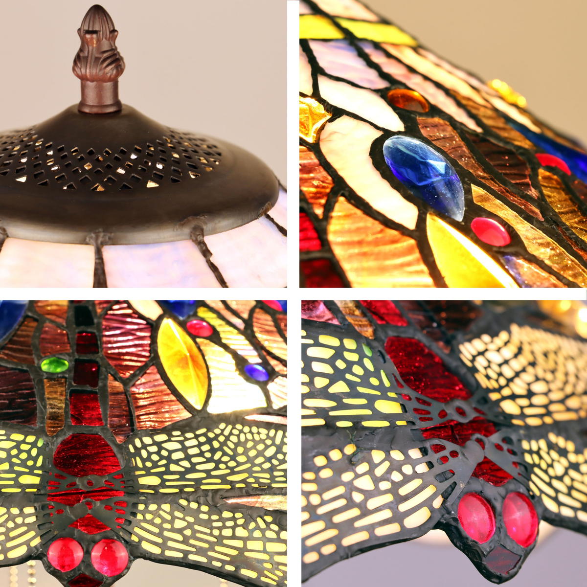 Close-up view of shade. Tiffany Type Floor Lamp Dragan Dragonfly by Chloe Lighting