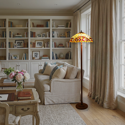 Tiffany Style Floor Lamp Serenity Victorian by Chloe Lighting in living room setting. 