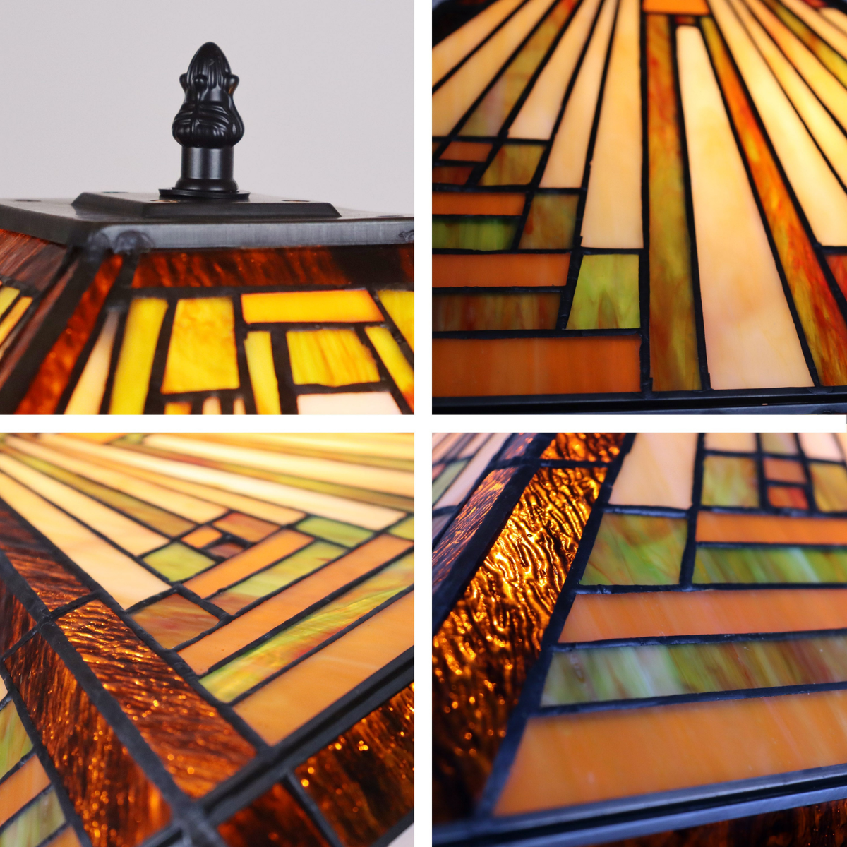 Close-up views of shade and lamp details. Tiffany Type Floor Lamp Innes Mission by Chloe Lighting