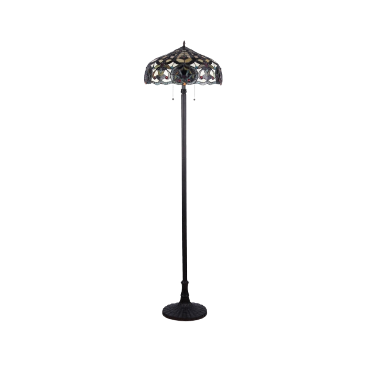 Unlit view. 65-inch Tiffany Stained Glass Floor Lamp Sadie Victorian by Chloe Lighting