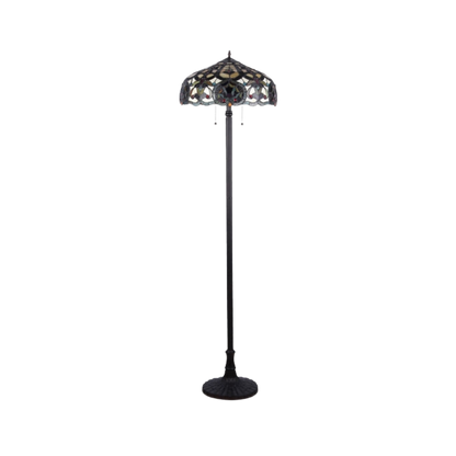 Unlit view. 65-inch Tiffany Stained Glass Floor Lamp Sadie Victorian by Chloe Lighting