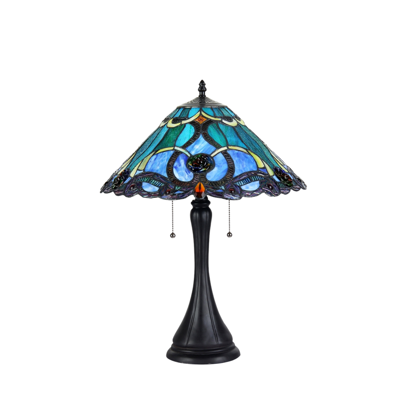 Unlit view. Tiffany Style Table Lamp Keegan Victorian by Chloe Lighting