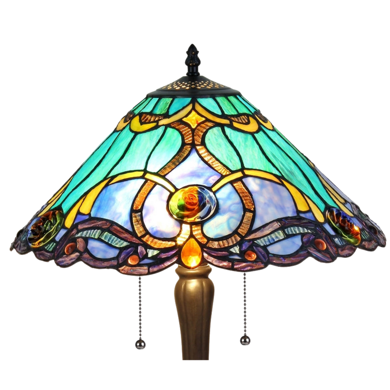 Close-up view of stained glass shade. Tiffany Style Table Lamp Keegan Victorian by Chloe Lighting