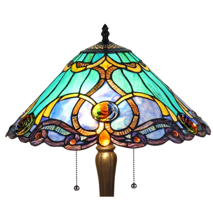 Close-up view of stained glass shade. Tiffany Style Table Lamp Keegan Victorian by Chloe Lighting