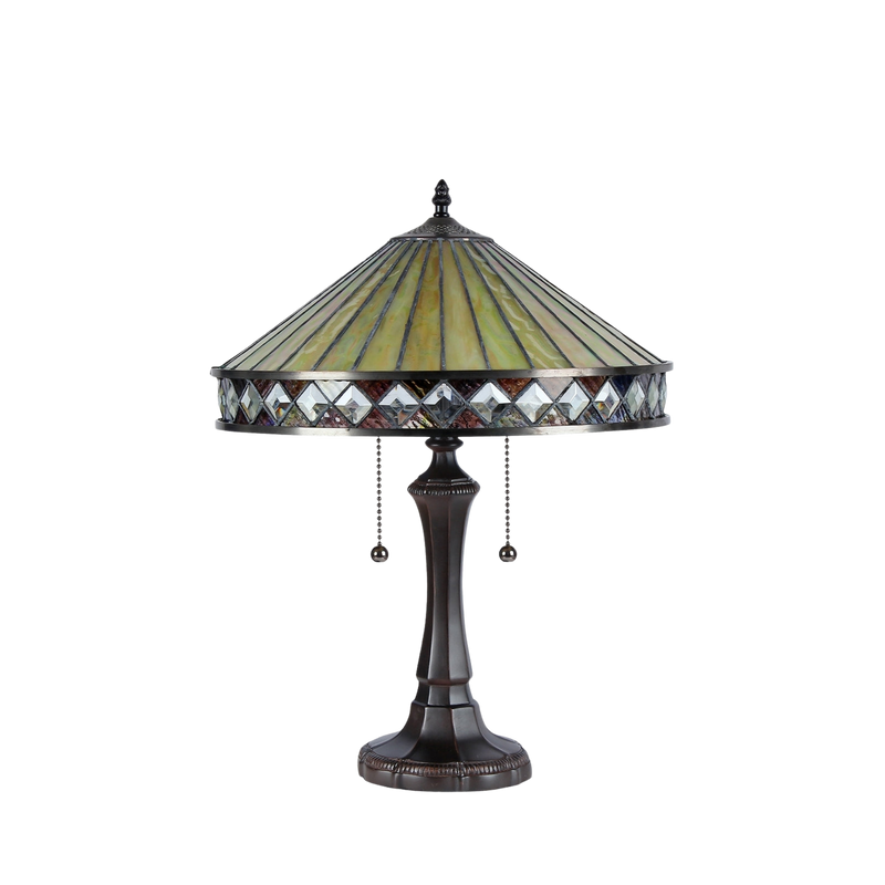 Unlit view. Tiffany Like Table Lamp Ingrid Mission by Chloe Lighting