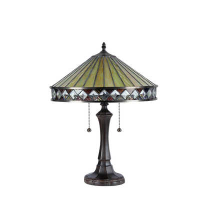 Unlit view. Tiffany Like Table Lamp Ingrid Mission by Chloe Lighting