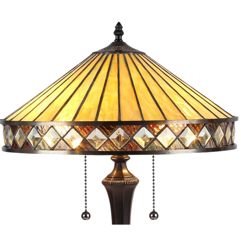 Close-up view of stained glass shade. Tiffany Like Table Lamp Ingrid Mission by Chloe Lighting