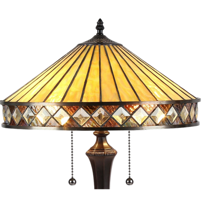 Close-up view of stained glass shade. Tiffany Like Table Lamp Ingrid Mission by Chloe Lighting
