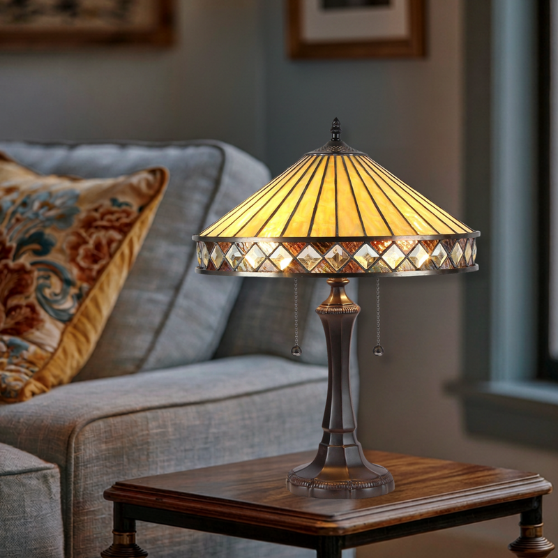 22-inch Tiffany Like Table Lamp Ingrid Mission by Chloe Lighting in living room setting