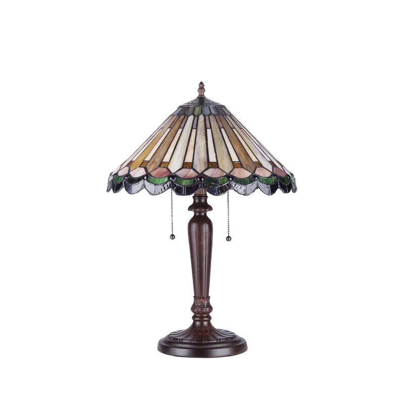 Unlit view. Tiffany Style Table Lamp Inez Geometric by Chloe Lighting