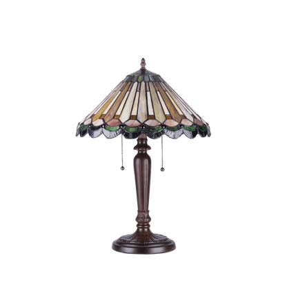 Unlit view. Tiffany Style Table Lamp Inez Geometric by Chloe Lighting