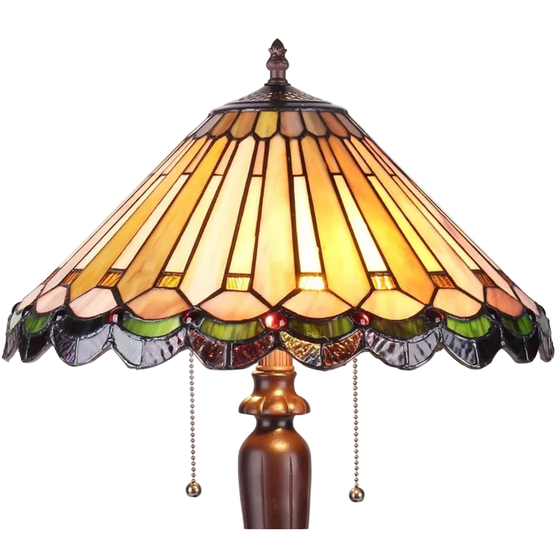 Close-up view of stained glass shade. Tiffany Style Table Lamp Inez Geometric by Chloe Lighting