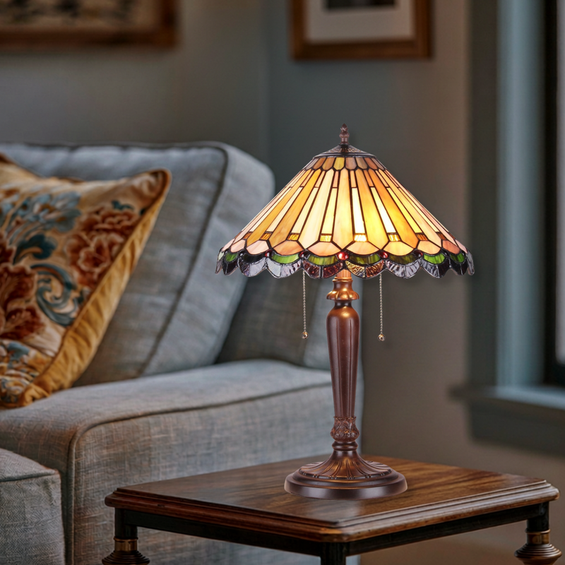 22-inch Tiffany Style Table Lamp Inez Geometric by Chloe Lighting in living room setting