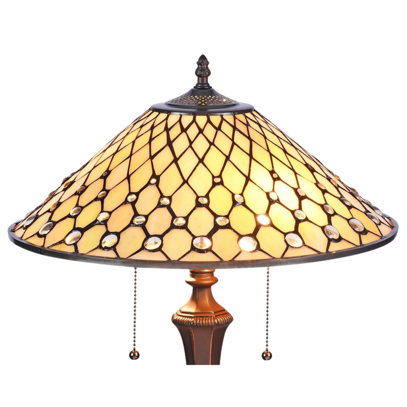 Close-up view of stained glass shade. Tiffany Stained Glass Table Lamp Fanny Geometric by Chloe Lighting
