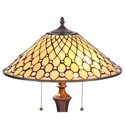 Close-up view of stained glass shade. Tiffany Stained Glass Table Lamp Fanny Geometric by Chloe Lighting