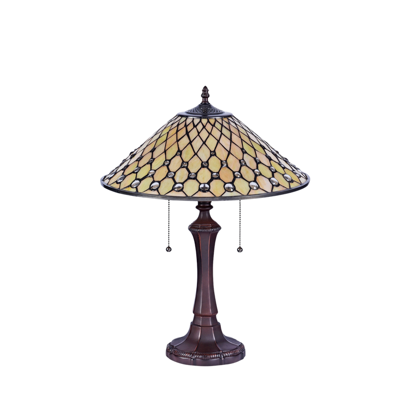 Unlit view. Tiffany Stained Glass Table Lamp Fanny Geometric by Chloe Lighting
