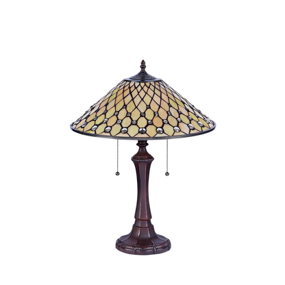 Unlit view. Tiffany Stained Glass Table Lamp Fanny Geometric by Chloe Lighting