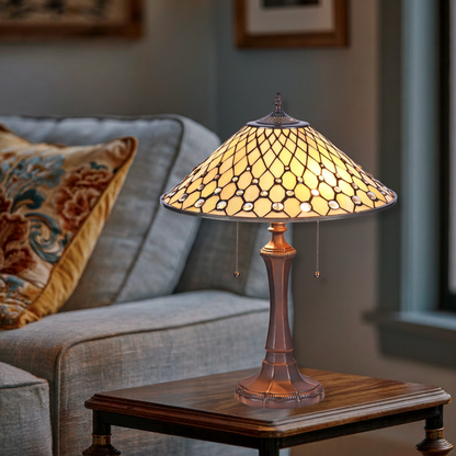 22-inch Tiffany Stained Glass Table Lamp Fanny Geometric by Chloe Lighting in living room setting